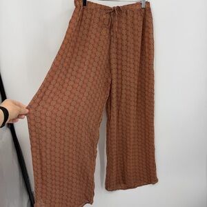 URU Silk wide leg Pants pink orange flower floral made in the USA one size